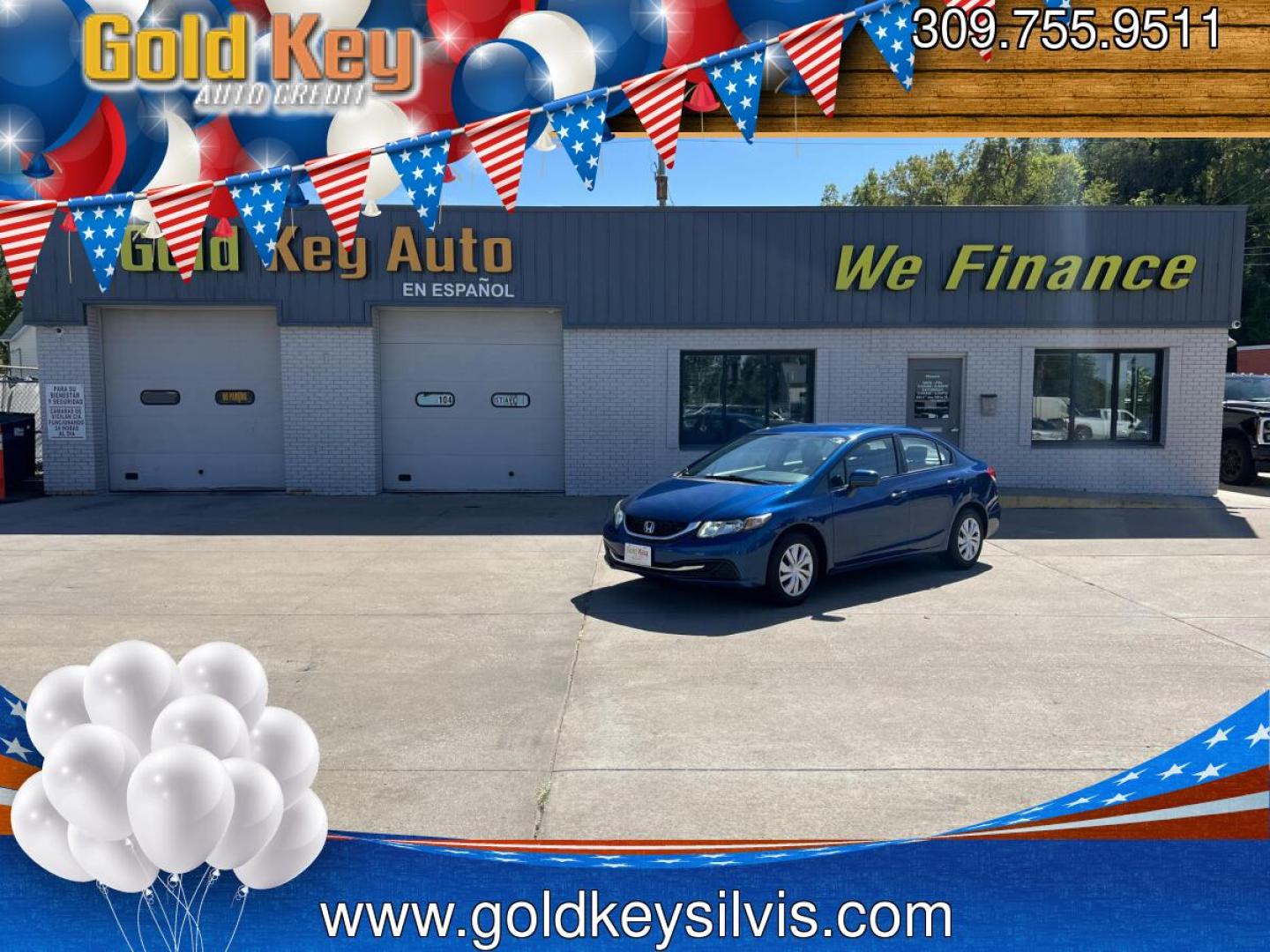 2015 Dyno Blue Pearl /Black, Cloth Honda Civic LX Sedan CVT (2HGFB2F50FH) with an 1.8L L4 SOHC 16V engine, Continuously Variable Transmission transmission, located at 104 1st Avenue, Silvis, IL, 61282, (309) 755-9511, 41.515156, -90.425377 - Photo#0